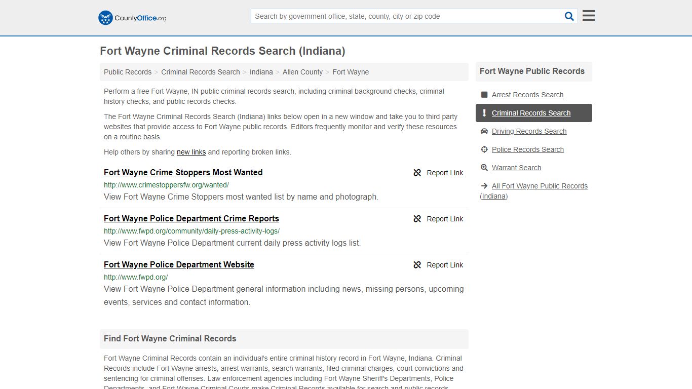 Criminal Records Search - Fort Wayne, IN (Arrests, Jails ...